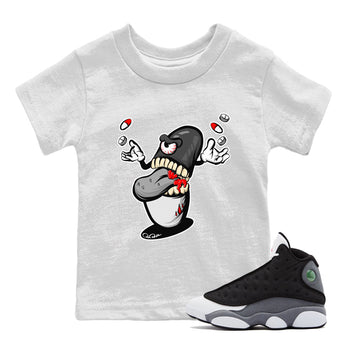 Air Jordan 13 Black Flint Sneaker Match Tees Pill Monster Sneaker Tees AJ13 Retro Black Flint Sneaker Release Tees Kids Shirts White 1
