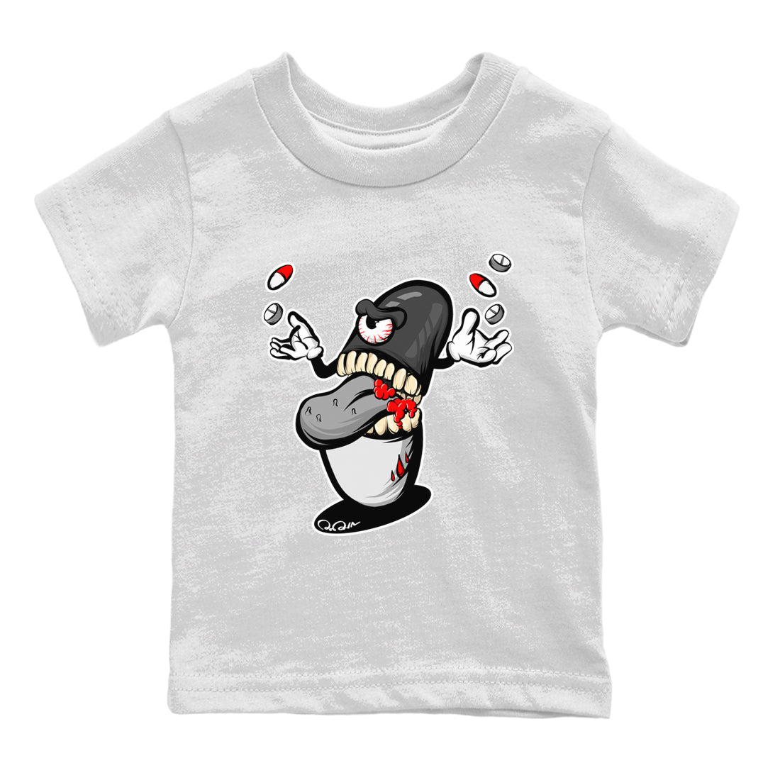 Air Jordan 13 Black Flint Sneaker Match Tees Pill Monster Sneaker Tees AJ13 Retro Black Flint Sneaker Release Tees Kids Shirts White 2