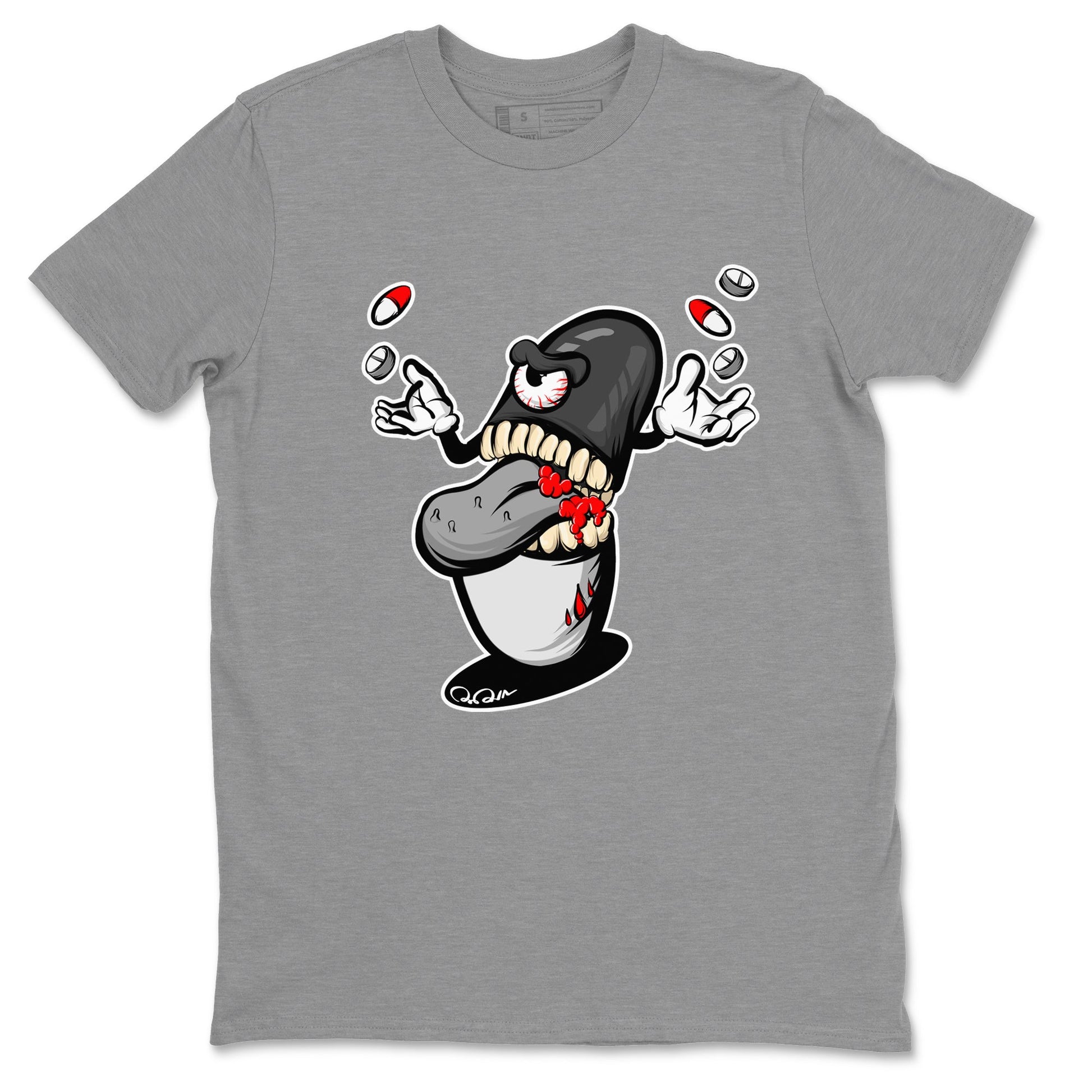 Air Jordan 13 Black Flint Sneaker Match Tees Pill Monster Sneaker Tees AJ13 Retro Black Flint Sneaker Release Tees Unisex Shirts Heather Grey 2