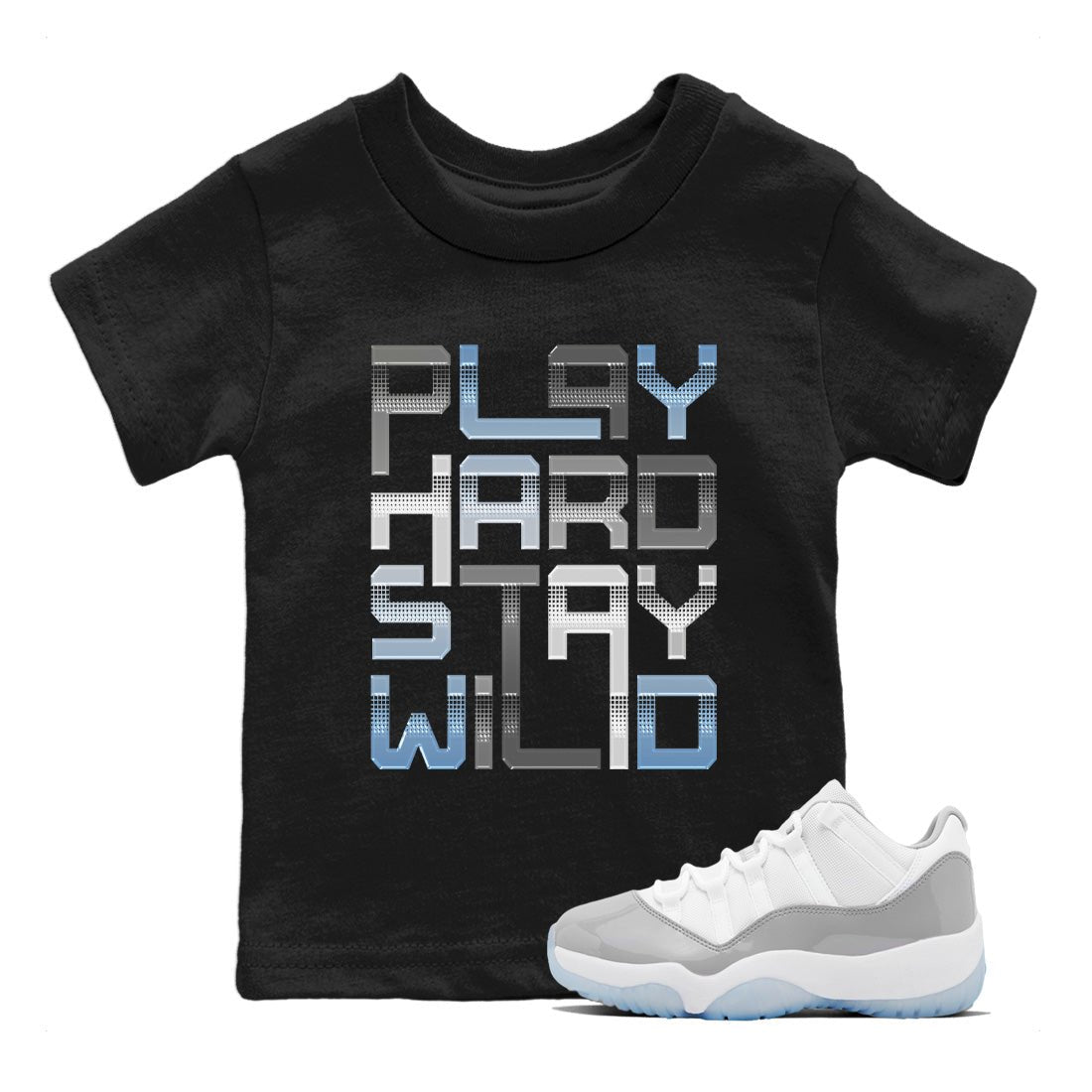 Air Jordan 11 White Cement Sneaker Match Tees Play Hard Sneaker Tees Air Jordan 11 Cement Grey Sneaker Release Tees Kids Shirts Black 1