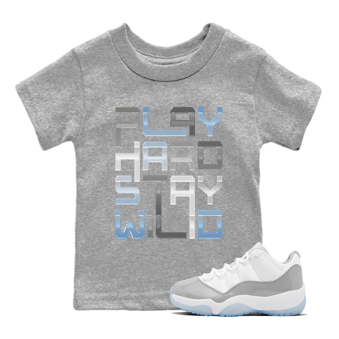 Air Jordan 11 White Cement Play Hard Baby and Kids Sneaker Tees Air Jordan 11 Cement Grey Kids Sneaker Tees Size Chart