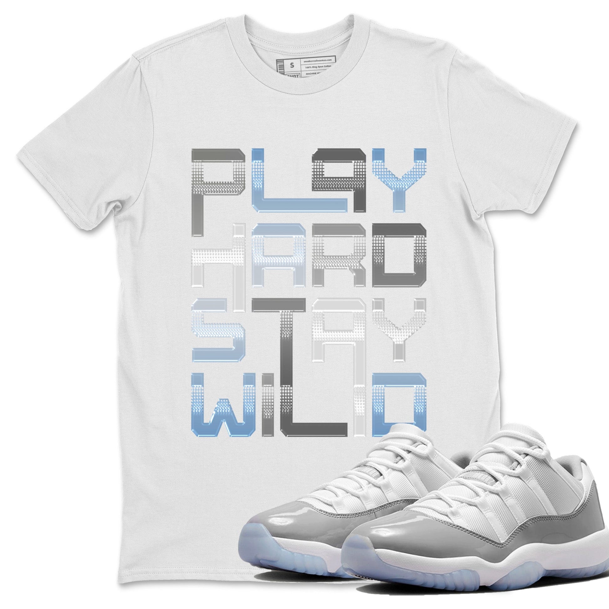 Air Jordan 11 White Cement Sneaker Match Tees Play Hard Sneaker Tees Air Jordan 11 Cement Grey Sneaker Release Tees Unisex Shirts White 1