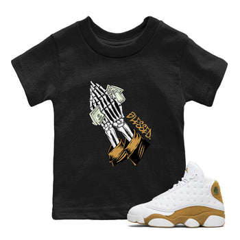 Jordan 13 Retro Wheat shirt to match jordans Praying Skeleton sneaker tees Air Jordan 13 Wheat SNRT Sneaker Tees Sneaker Matching Clothing Brand Baby Toddler Black 1 T-Shirt