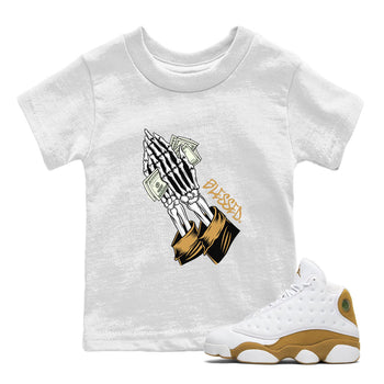 Jordan 13 Retro Wheat shirt to match jordans Praying Skeleton sneaker tees Air Jordan 13 Wheat SNRT Sneaker Tees Sneaker Matching Clothing Brand Baby Toddler White 1 T-Shirt