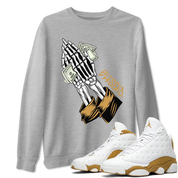 Jordan 13 Retro Wheat shirt to match jordans Praying Skeleton sneaker tees Air Jordan 13 Wheat SNRT Sneaker Tees Sneaker Matching Clothing Brand Unisex Sneaker Tee Heather Grey 1 T-Shirt