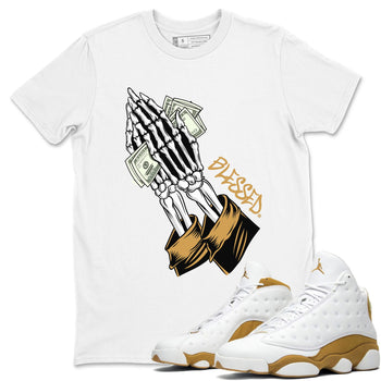 Jordan 13 Retro Wheat shirt to match jordans Praying Skeleton sneaker tees Air Jordan 13 Wheat SNRT Sneaker Tees Sneaker Matching Clothing Brand Unisex Sneaker Tee White 1 T-Shirt