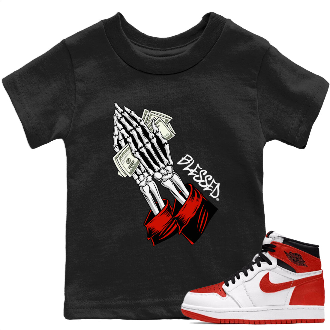 Jordan 1 Heritage Sneaker Match Tees Praying Skeleton Sneaker Tees Jordan 1 Heritage Sneaker Release Tees Kids Shirts