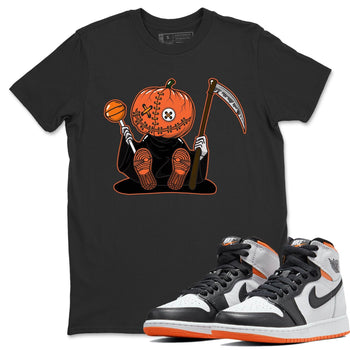 Jordan 1 Electro Orange unique Halloween sneaker tee Pumpkin Head Sneaker Tees Jordan 1 Electro Orange Sneaker Release Tees Unisex Shirts