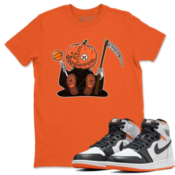 Jordan 1 Electro Orange unique Halloween sneaker tee Pumpkin Head Sneaker Tees Jordan 1 Electro Orange Sneaker Release Tees Unisex Shirts