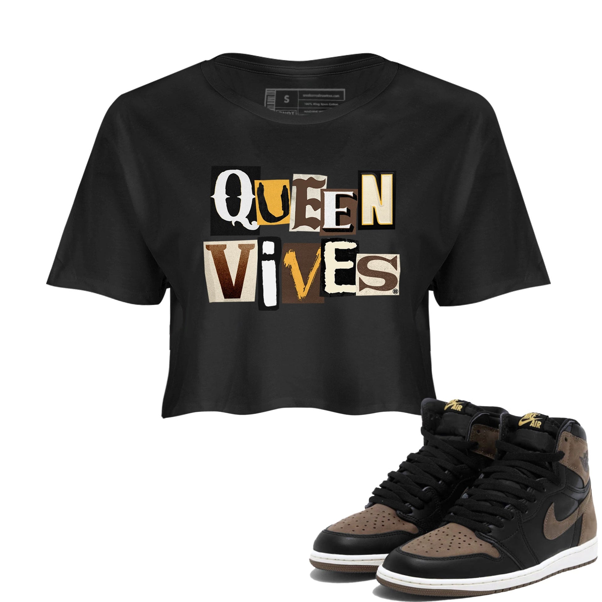 Jordan 1s Palomino shirt to match jordans Queen Vibes sneaker tees Air Jordan 1 Palomino SNRT Sneaker Release Tees Black 1 Crop T-Shirt