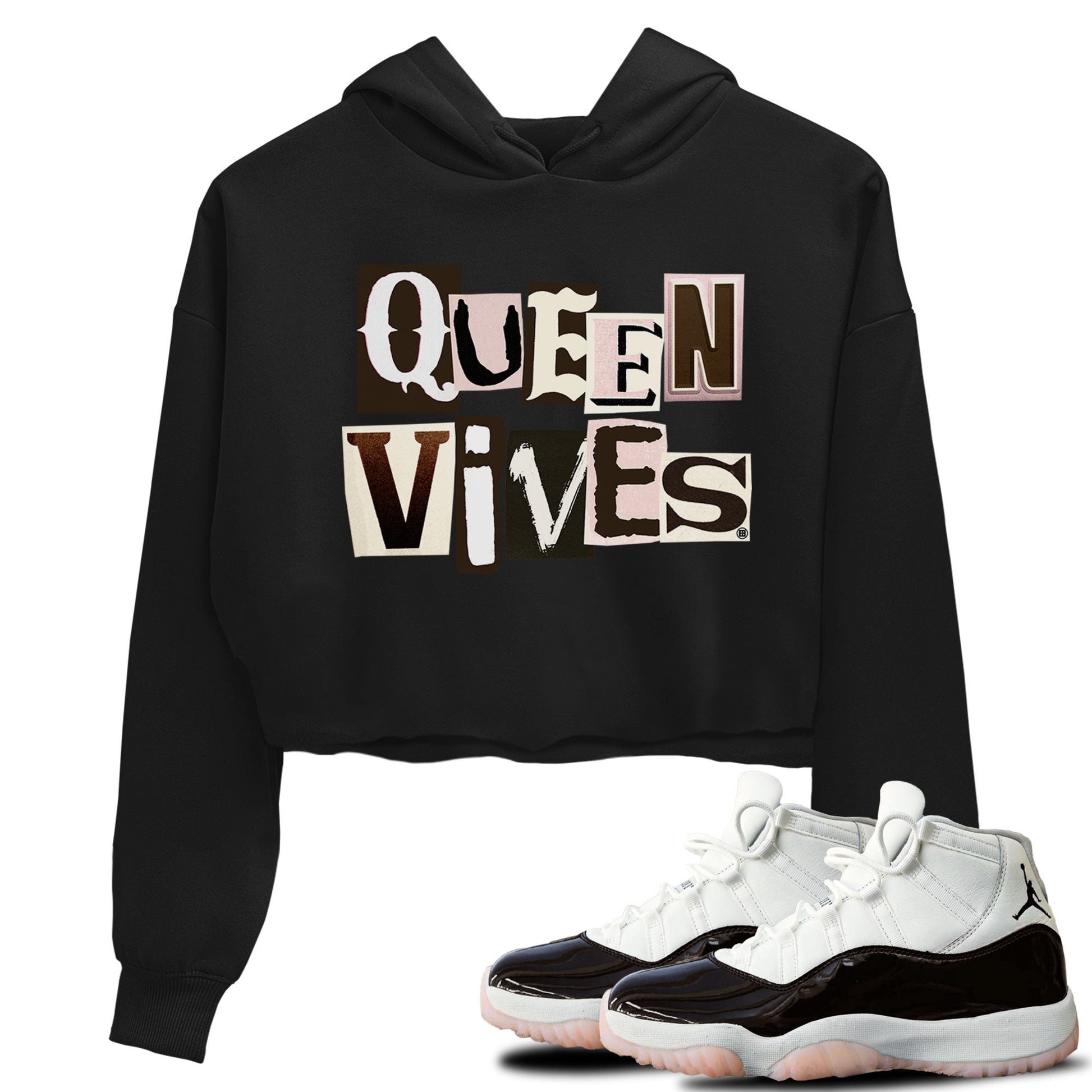 Air Jordan 11 Neapolitan shirt to match jordans Queen Vibes sneaker tees Jordan 11 WMNS Neapolitan SNRT Sneaker Release Tees Black 1 Crop T-Shirt