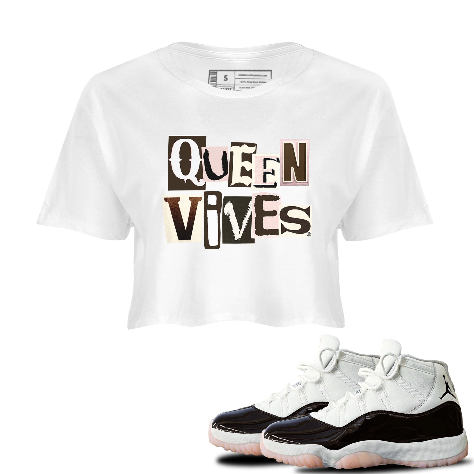 Air Jordan 11 Neapolitan shirt to match jordans Queen Vibes sneaker tees Jordan 11 WMNS Neapolitan SNRT Sneaker Release Tees White 1 Crop T-Shirt