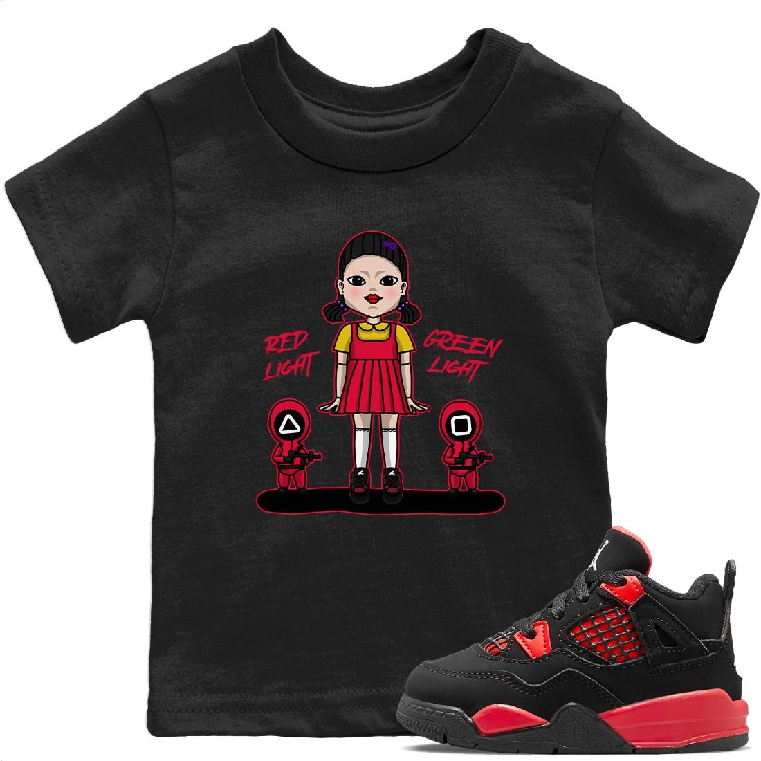 Jordan 4 Red Thunder Sneaker Match Tees Red Light Green Light Sneaker Tees Jordan 4 Red Thunder Sneaker Release Tees Kids Shirts