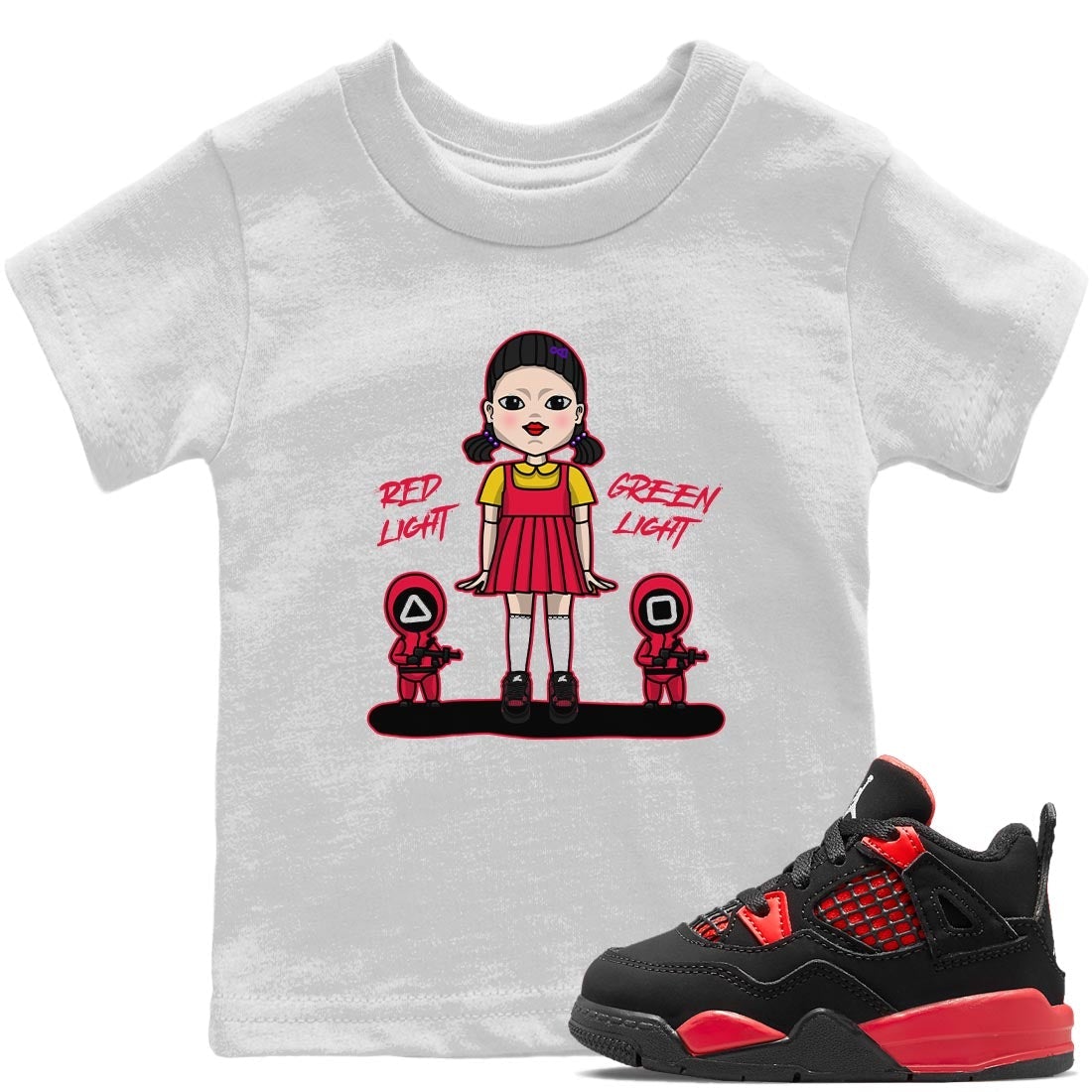 Jordan 4 Red Thunder Sneaker Match Tees Red Light Green Light Sneaker Tees Jordan 4 Red Thunder Sneaker Release Tees Kids Shirts