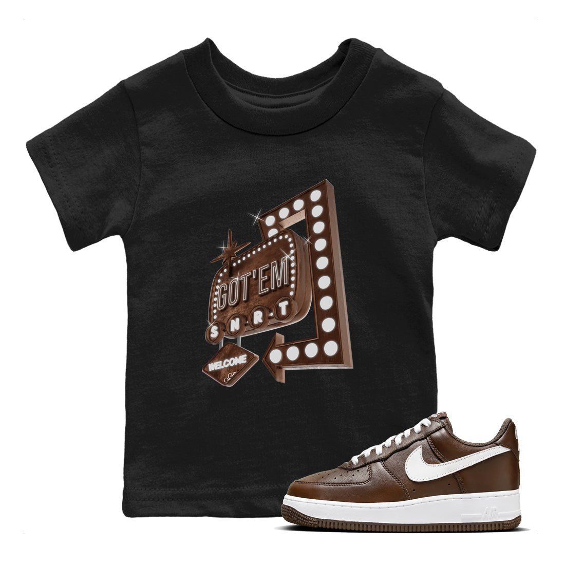Air Force Low Chocolate shirt to match jordans Retro Leon Sign sneaker tees chocolate Nike Air Force Low Chocolate SNRT Sneaker Release Tees Baby Toddler Black 1 T-Shirt