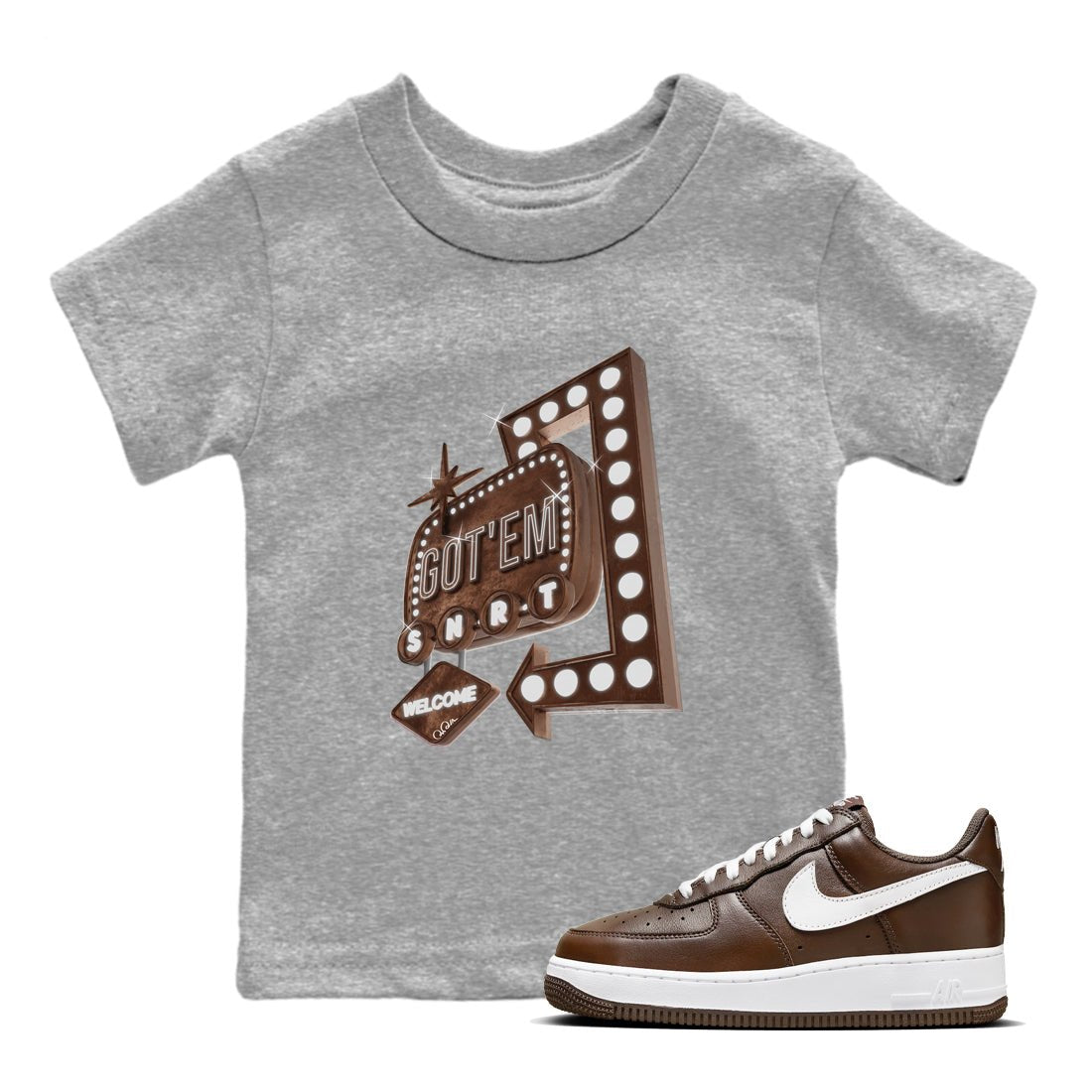 Air Force Low Chocolate shirt to match jordans Retro Leon Sign sneaker tees chocolate Nike Air Force Low Chocolate SNRT Sneaker Release Tees Baby Toddler Heather Grey 1 T-Shirt