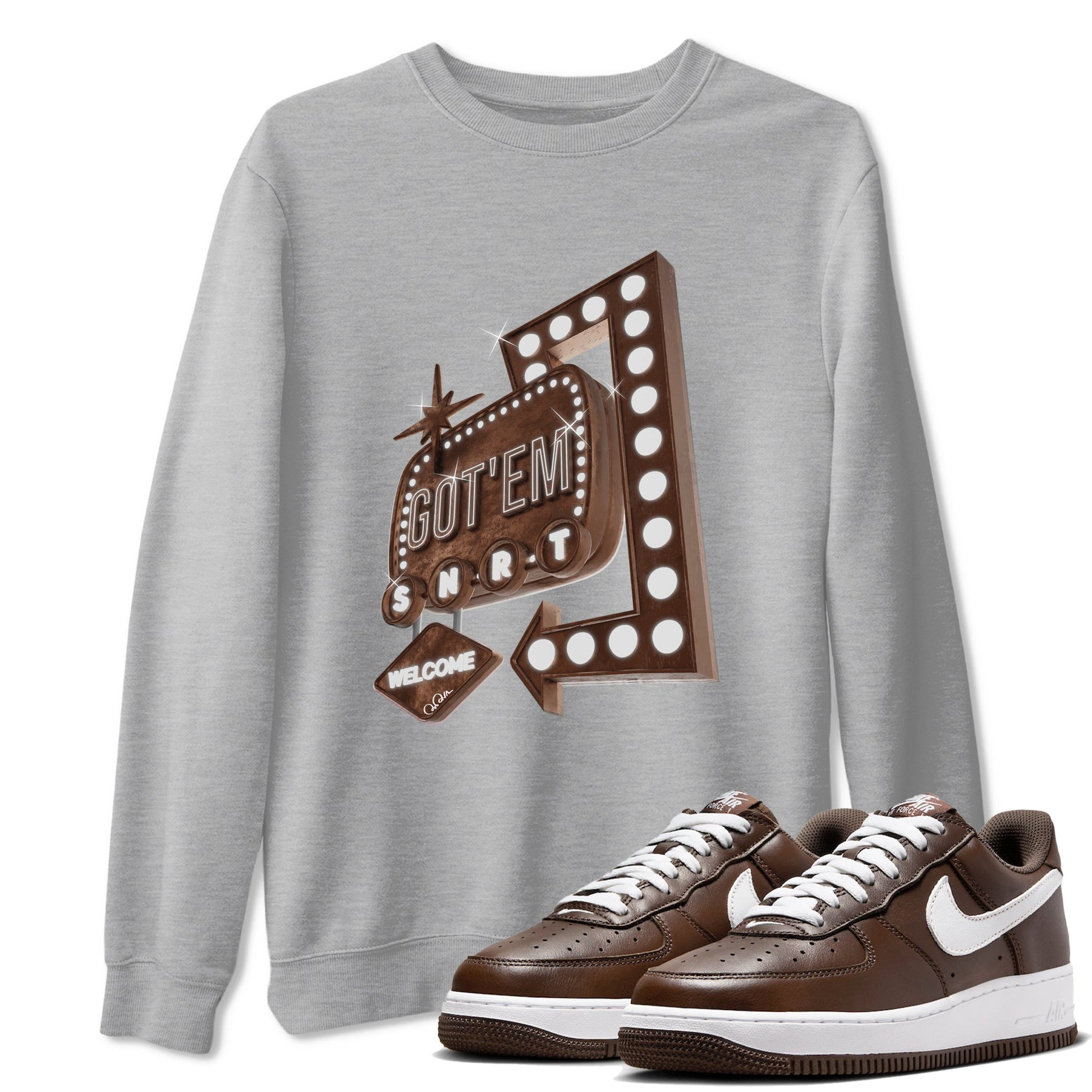 Air Force Low Chocolate shirt to match jordans Retro Leon Sign sneaker tees chocolate Nike Air Force Low Chocolate SNRT Sneaker Release Tees Unisex Heather Grey 1 T-Shirt