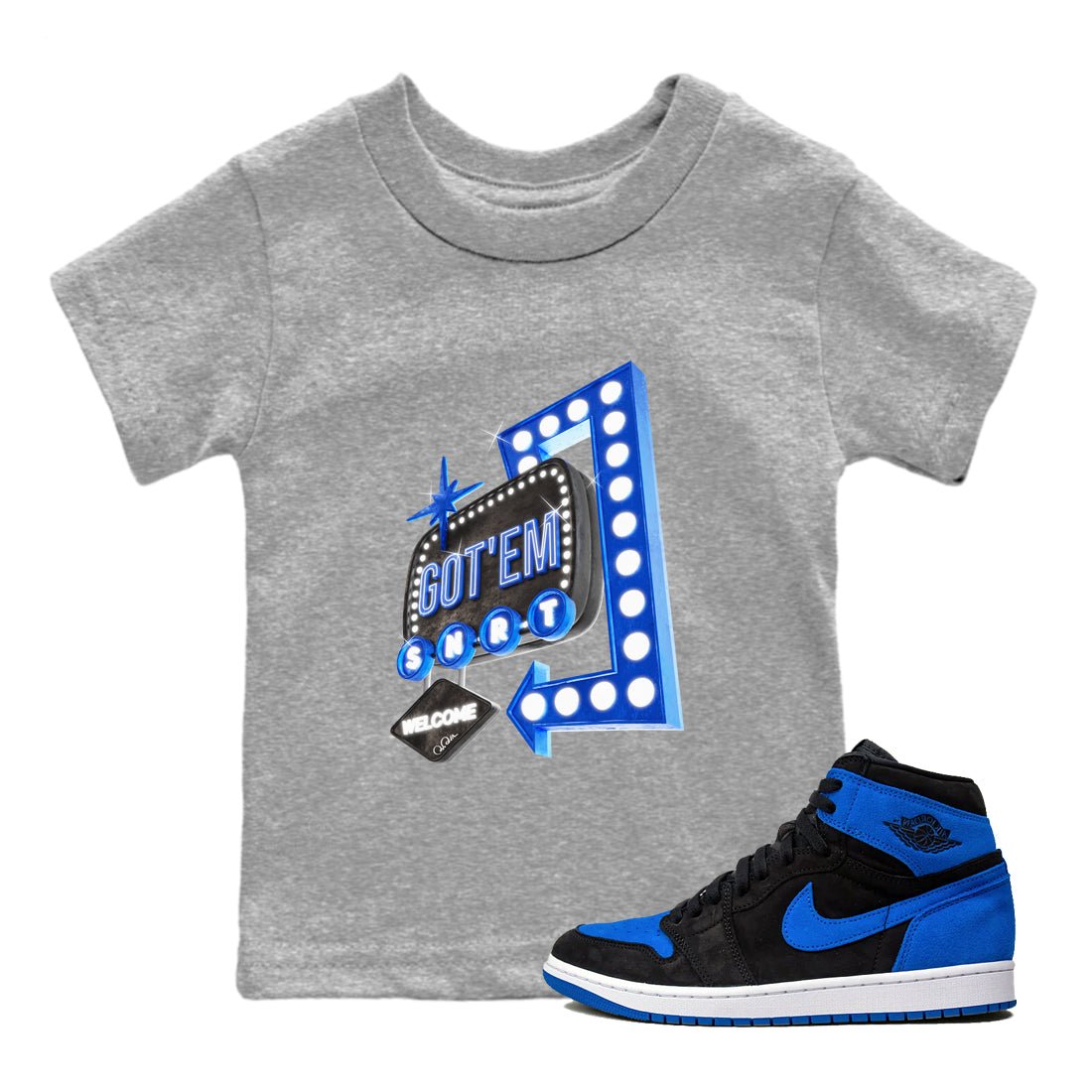 Air Jordan 1 Royal Reimagined shirt to match jordans Retro Neon Sign sneaker tees AJ1 Royal Reimagined SNRT Sneaker Release Tees Baby Toddler Heather Grey 1 T-Shirt