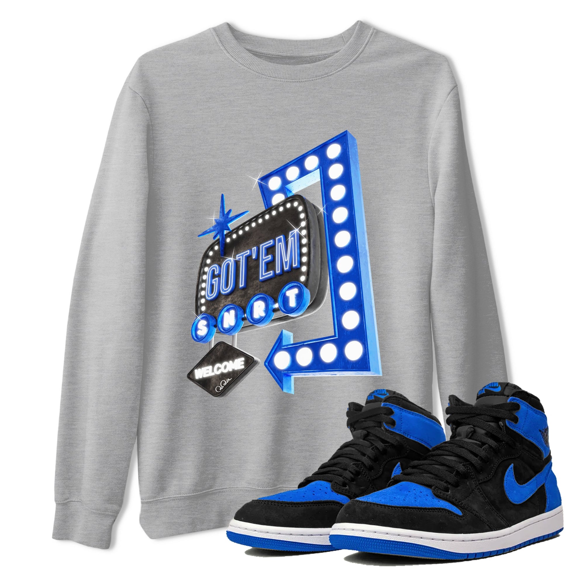 Air Jordan 1 Royal Reimagined shirt to match jordans Retro Neon Sign sneaker tees AJ1 Royal Reimagined SNRT Sneaker Release Tees Unisex Heather Grey 1 T-Shirt