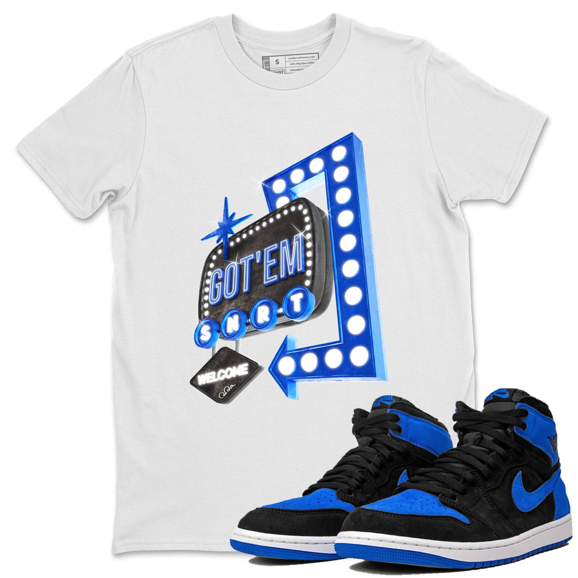 Air Jordan 1 Royal Reimagined shirt to match jordans Retro Neon Sign sneaker tees AJ1 Royal Reimagined SNRT Sneaker Release Tees Unisex White 1 T-Shirt