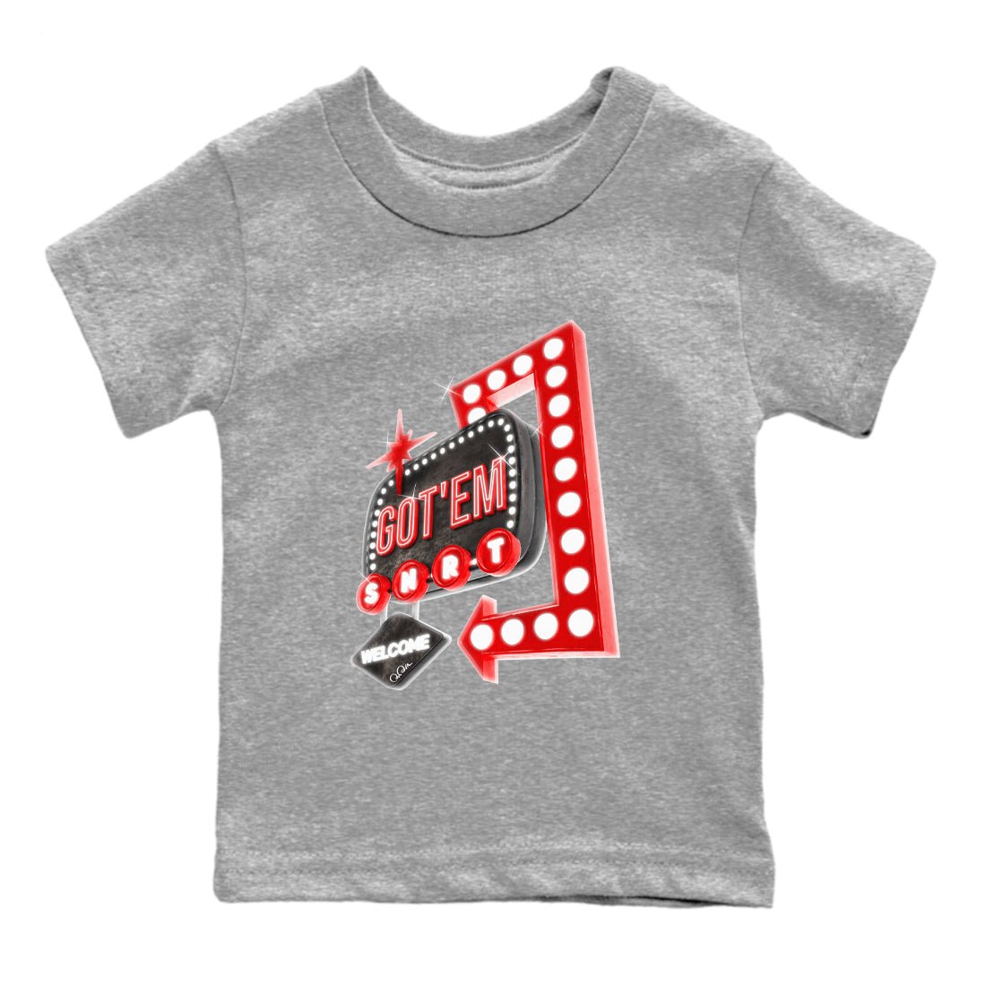 Air Jordan 1 Satin Bred shirt to match jordans Retro Neon Sign sneaker tees AJ1 Satin Bred SNRT Sneaker Release Tees Baby Toddler Heather Grey 2 T-Shirt