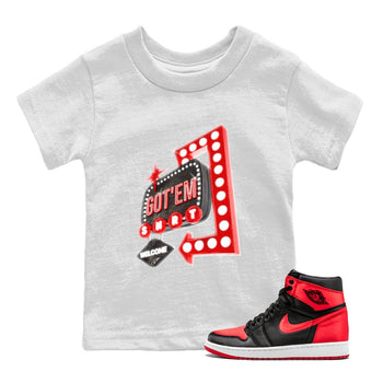 Air Jordan 1 Satin Bred shirt to match jordans Retro Neon Sign sneaker tees AJ1 Satin Bred SNRT Sneaker Release Tees Baby Toddler White 1 T-Shirt
