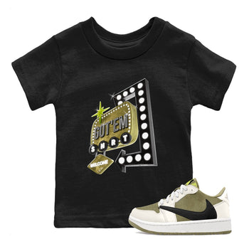 Air Jordan 1 Travis Scott Golf Olive shirt to match jordans Retro Neon Sign sneaker tees AJ1 Travis Scott Golf Olive SNRT Sneaker Release Tees Baby Toddler Black 1 T-Shirt