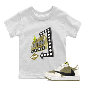 Air Jordan 1 Travis Scott Golf Olive shirt to match jordans Retro Neon Sign sneaker tees AJ1 Travis Scott Golf Olive SNRT Sneaker Release Tees Baby Toddler White 1 T-Shirt