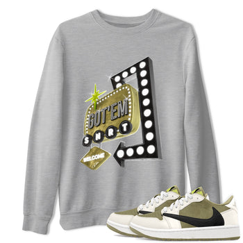 Air Jordan 1 Travis Scott Golf Olive shirt to match jordans Retro Neon Sign sneaker tees AJ1 Travis Scott Golf Olive SNRT Sneaker Release Tees Unisex Heather Grey 1 T-Shirt