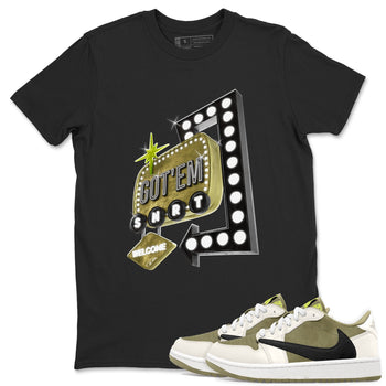 Air Jordan 1 Travis Scott Golf Olive shirt to match jordans Retro Neon Sign sneaker tees AJ1 Travis Scott Golf Olive SNRT Sneaker Release Tees Unisex Black 1 T-Shirt