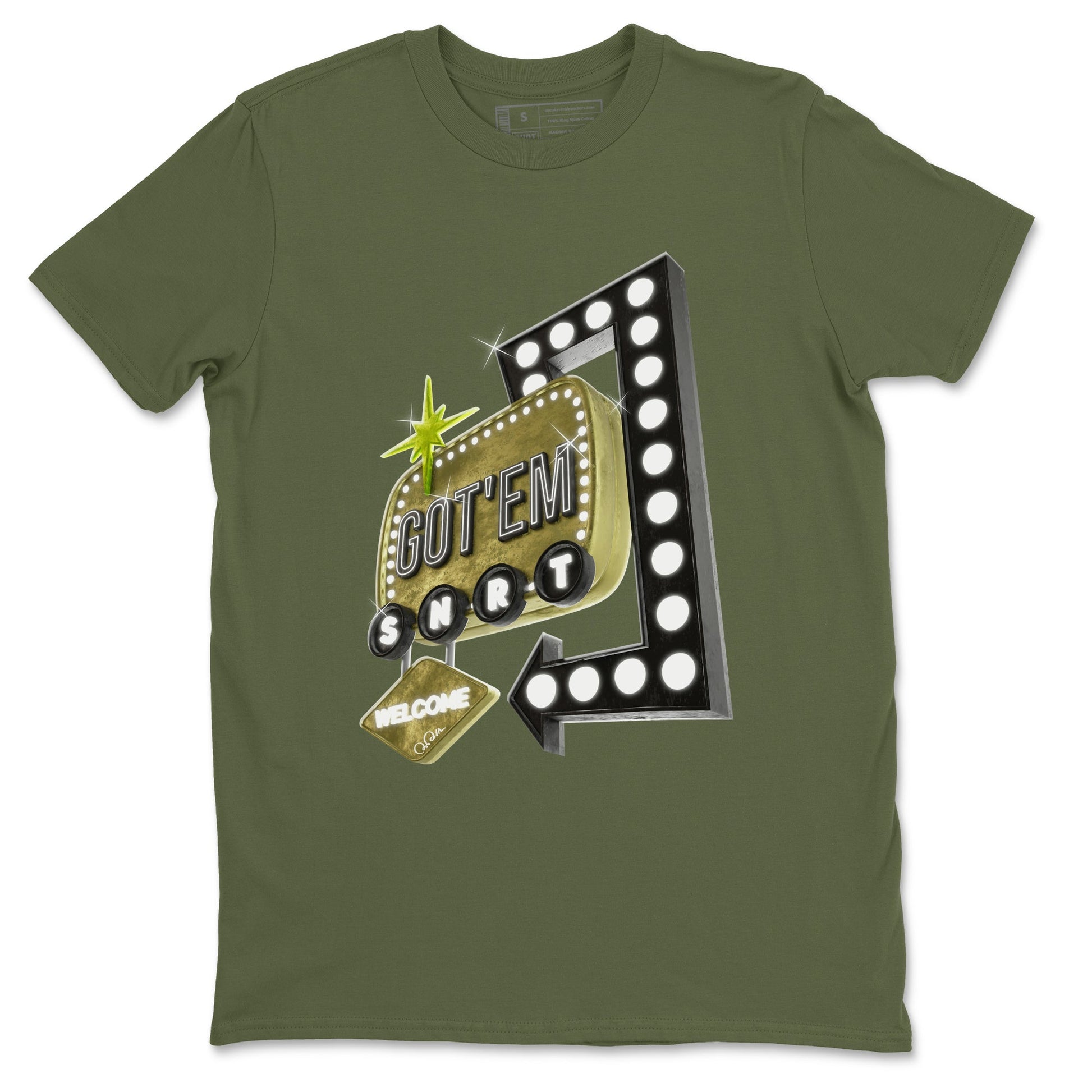 Air Jordan 1 Travis Scott Golf Olive shirt to match jordans Retro Neon Sign sneaker tees AJ1 Travis Scott Golf Olive SNRT Sneaker Release Tees Unisex Military Green 2 T-Shirt