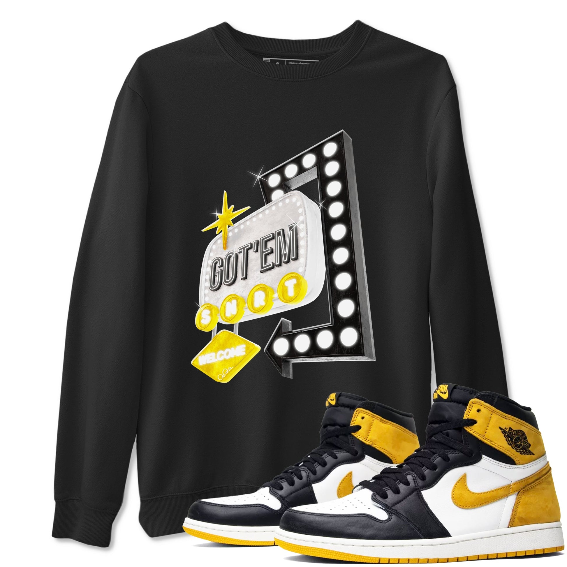 1s Yellow Ochre shirt to match jordans Retro Neon Sign sneaker tees Air Jordan 1 Yellow Ochre SNRT Sneaker Release Tees unisex cotton Black 1 crew neck shirt