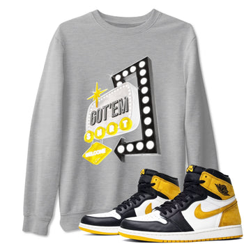 1s Yellow Ochre shirt to match jordans Retro Neon Sign sneaker tees Air Jordan 1 Yellow Ochre SNRT Sneaker Release Tees unisex cotton Heather Grey 1 crew neck shirt