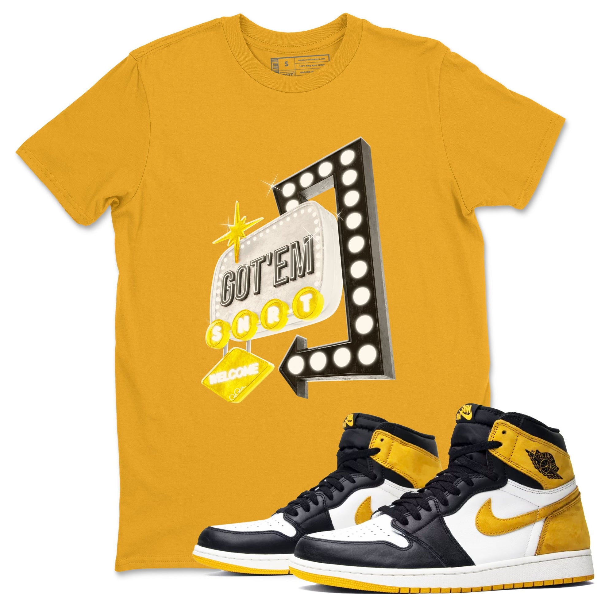 1s Yellow Ochre shirt to match jordans Retro Neon Sign sneaker tees Air Jordan 1 Yellow Ochre SNRT Sneaker Release Tees unisex cotton Gold 1 crew neck shirt