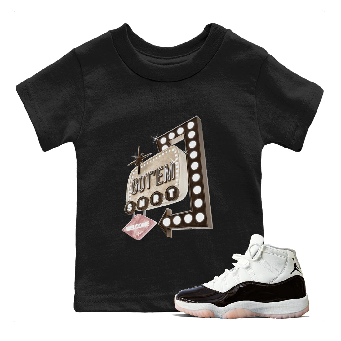 Air Jordan 11 Neapolitan shirt to match jordans Retro Neon Sign sneaker tees AJ11 Neapolitan SNRT Sneaker Release Tees Baby Toddler Black 1 T-Shirt