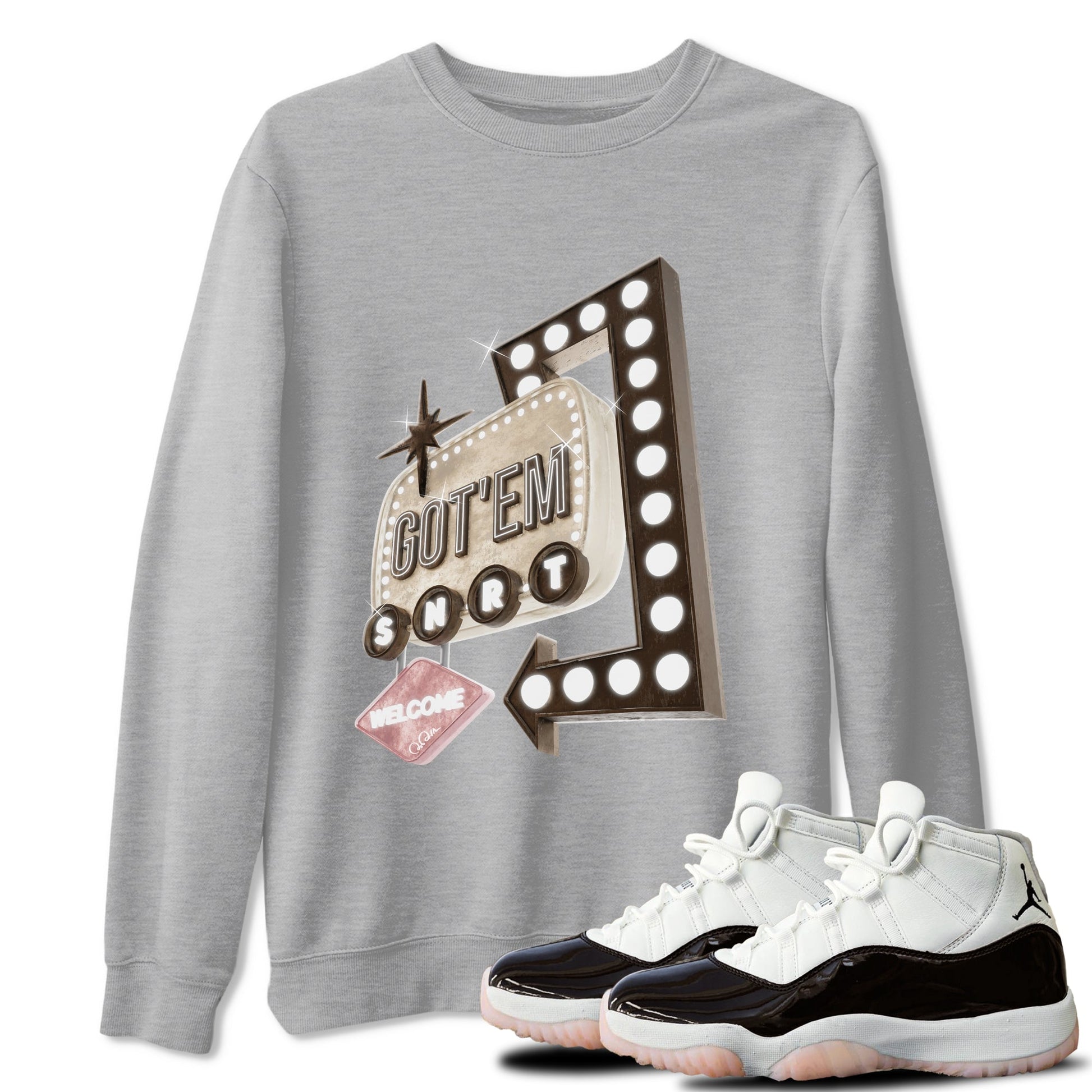 Air Jordan 11 Neapolitan shirt to match jordans Retro Neon Sign sneaker tees AJ11 Neapolitan SNRT Sneaker Release Tees Unisex Heather Grey 1 T-Shirt