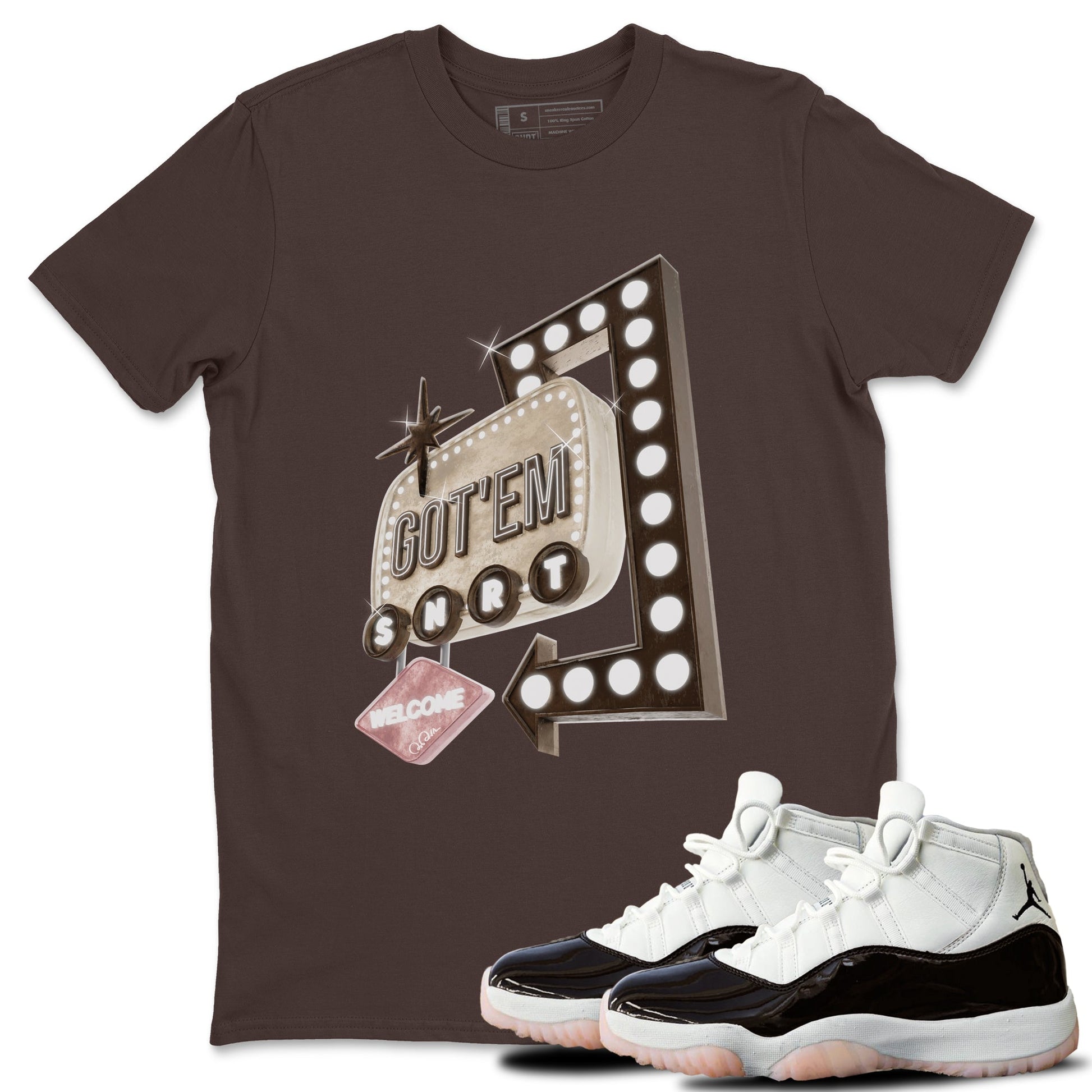 Air Jordan 11 Neapolitan shirt to match jordans Retro Neon Sign sneaker tees AJ11 Neapolitan SNRT Sneaker Release Tees Unisex Dark Chocolate 1 T-Shirt