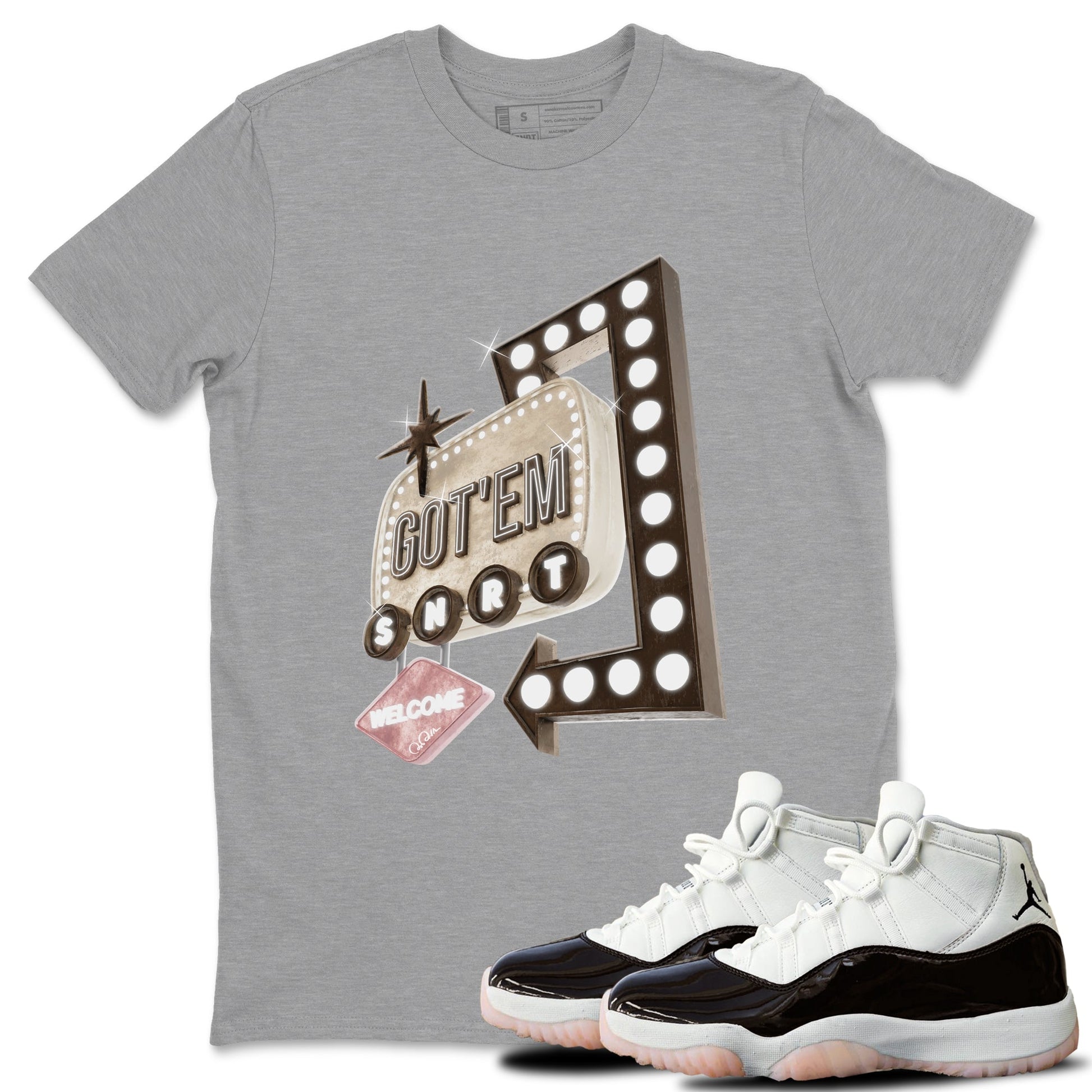 Air Jordan 11 Neapolitan shirt to match jordans Retro Neon Sign sneaker tees AJ11 Neapolitan SNRT Sneaker Release Tees Unisex Heather Grey 1 T-Shirt