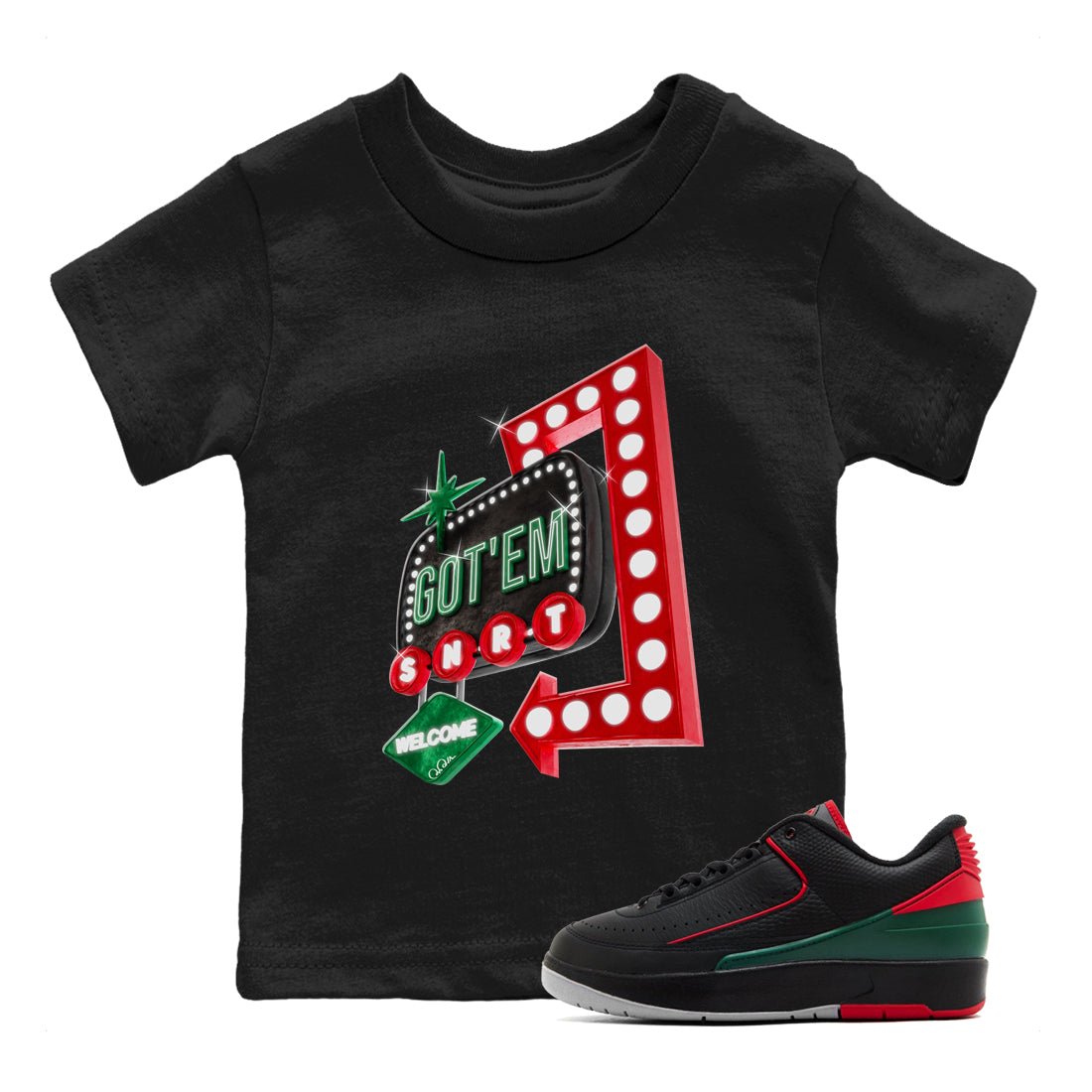 2s Christmas X-mas gift shirt to match jordans Retro Neon Sign sneaker tees Air Jordan 2 Christmas SNRT Sneaker Release Tees Baby Toddler Black 1 T-Shirt