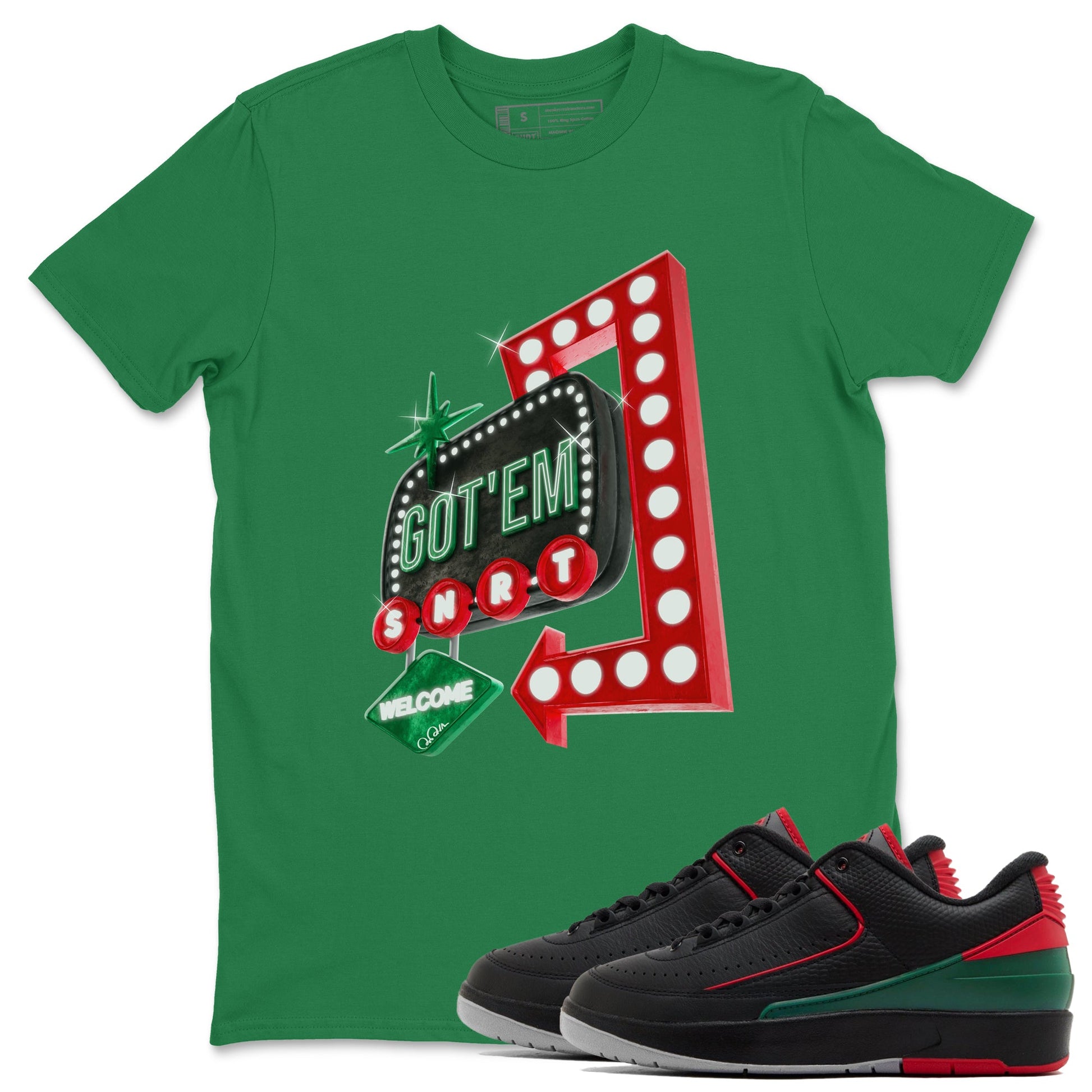 2s Christmas X-mas gift shirt to match jordans Retro Neon Sign sneaker tees Air Jordan 2 Christmas SNRT Sneaker Release Tees Unisex Kelly Green 1 T-Shirt