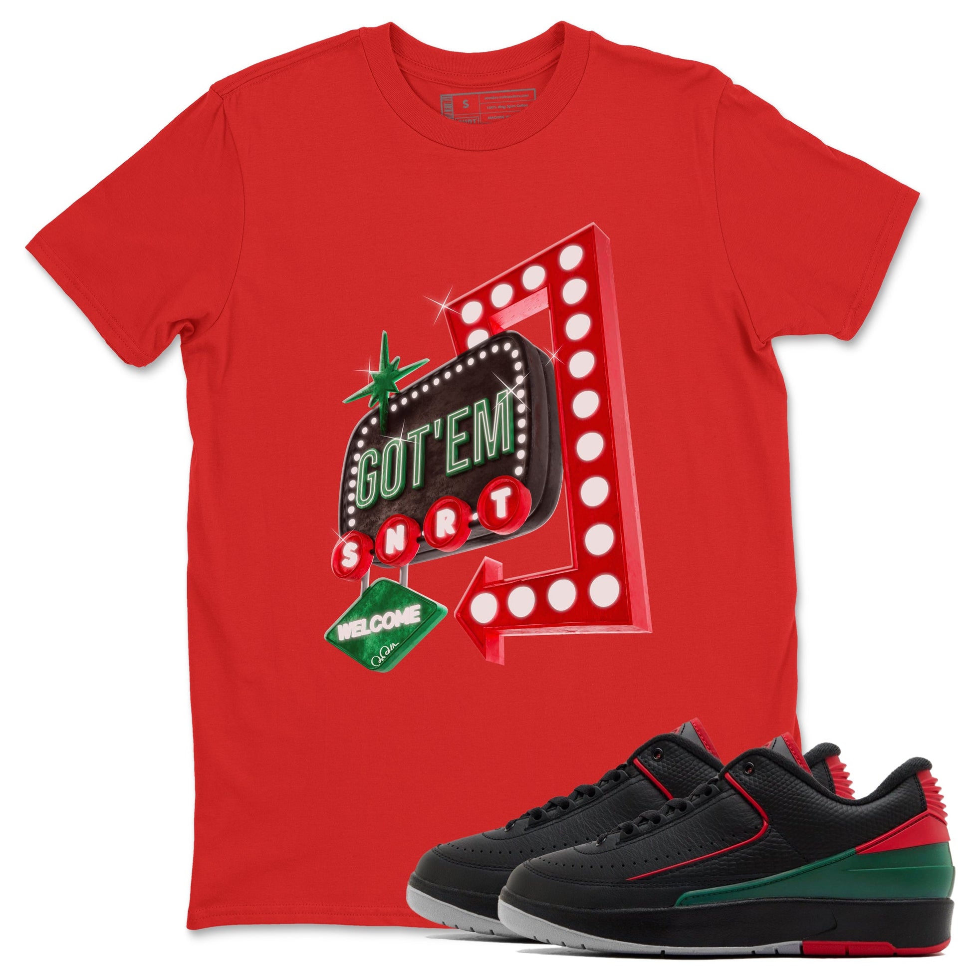 2s Christmas X-mas gift shirt to match jordans Retro Neon Sign sneaker tees Air Jordan 2 Christmas SNRT Sneaker Release Tees Unisex Red 1 T-Shirt