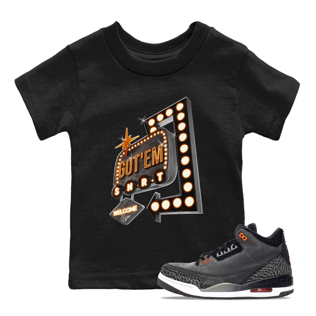 Air Jordan 3 Fear shirt to match jordans Retro Neon Sign sneaker tees AJ3 Fear SNRT Sneaker Release Tees Baby Toddler Black 1 T-Shirt