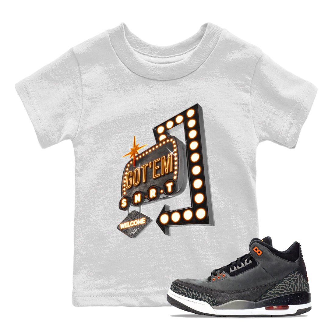 Air Jordan 3 Fear shirt to match jordans Retro Neon Sign sneaker tees AJ3 Fear SNRT Sneaker Release Tees Baby Toddler White 1 T-Shirt
