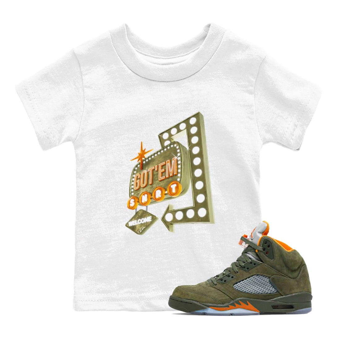 5s Olive shirt to match jordans Retro Neon Sign sneaker tees Air Jordan 5 Olive SNRT sneaker release tees baby toddler White 1 cotton Shirt