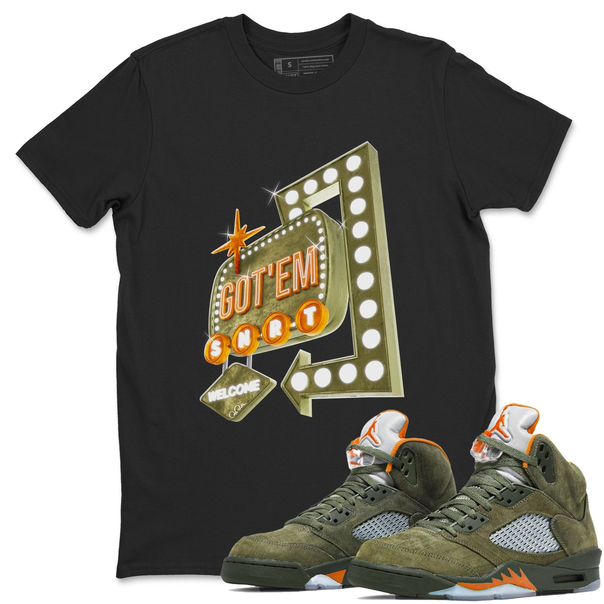 5s Olive shirt to match jordans Retro Neon Sign sneaker tees Air Jordan 5 Olive SNRT Sneaker Release Tees unisex cotton Black 1 crew neck shirt