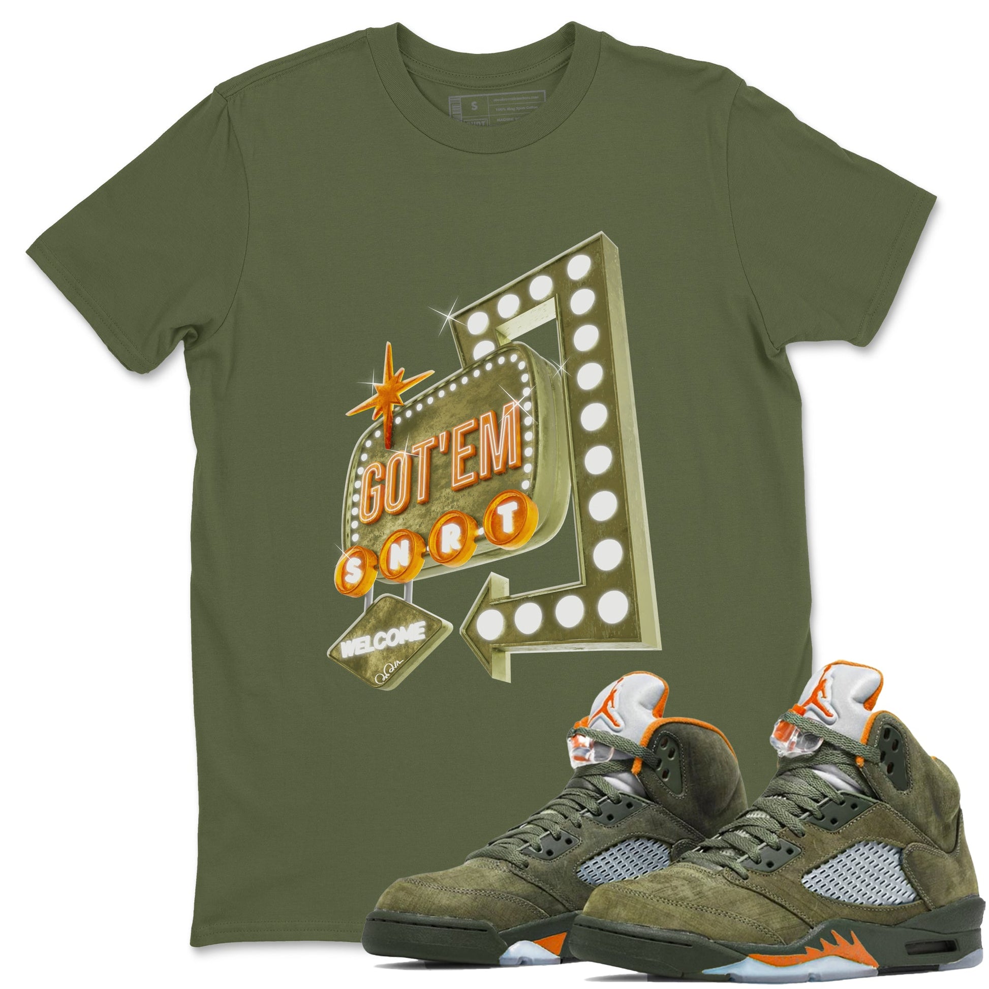 5s Olive shirt to match jordans Retro Neon Sign sneaker tees Air Jordan 5 Olive SNRT Sneaker Release Tees unisex cotton Military Green 1 crew neck shirt