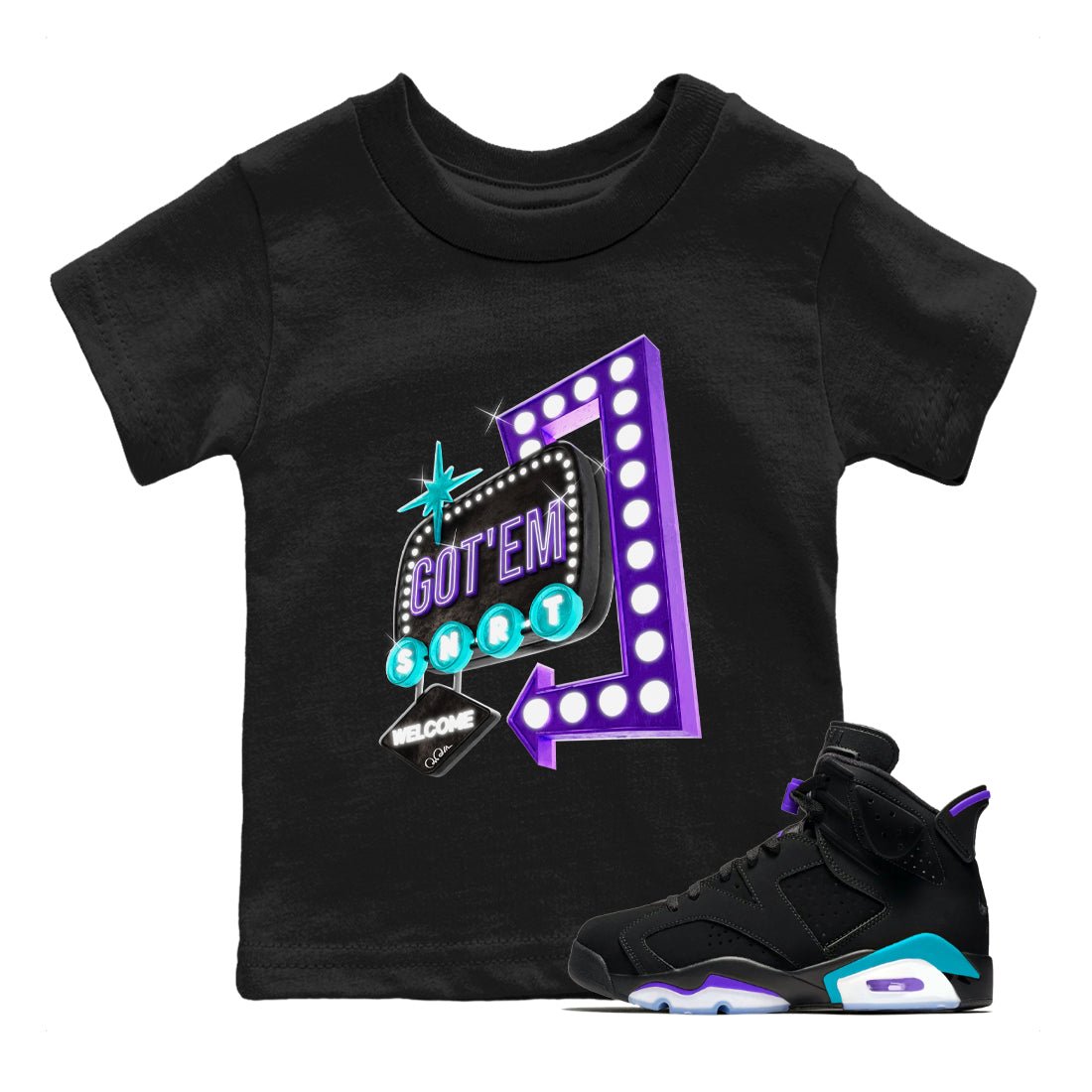 Air Jordan 6 Aqua shirt to match jordans Retro Neon Sign sneaker tees AJ6 Aqua SNRT Sneaker Release Tees Baby Toddler Black 1 T-Shirt
