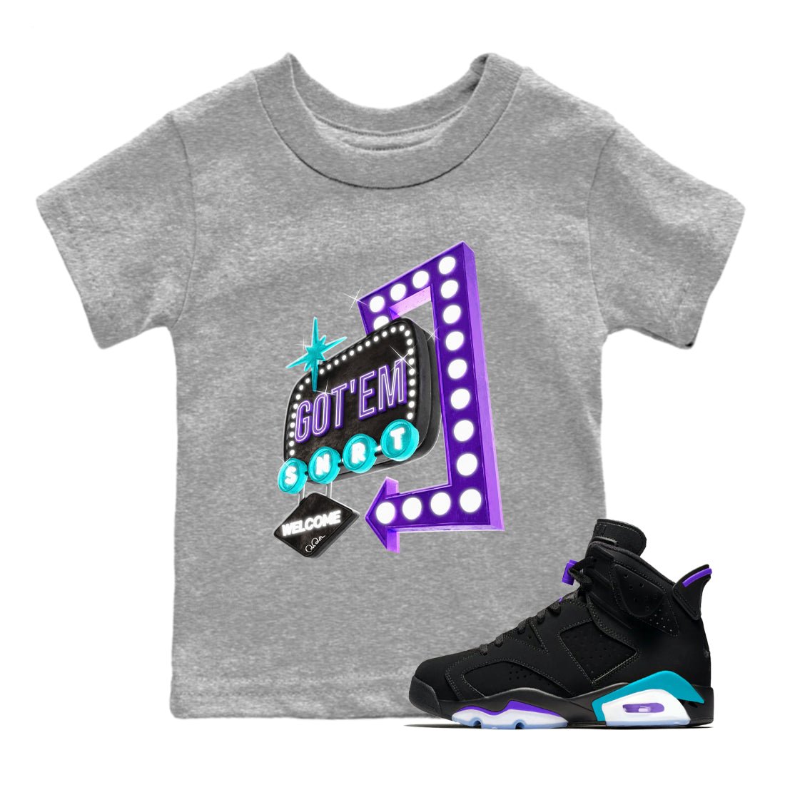 Air Jordan 6 Aqua shirt to match jordans Retro Neon Sign sneaker tees AJ6 Aqua SNRT Sneaker Release Tees Baby Toddler Heather Grey 1 T-Shirt