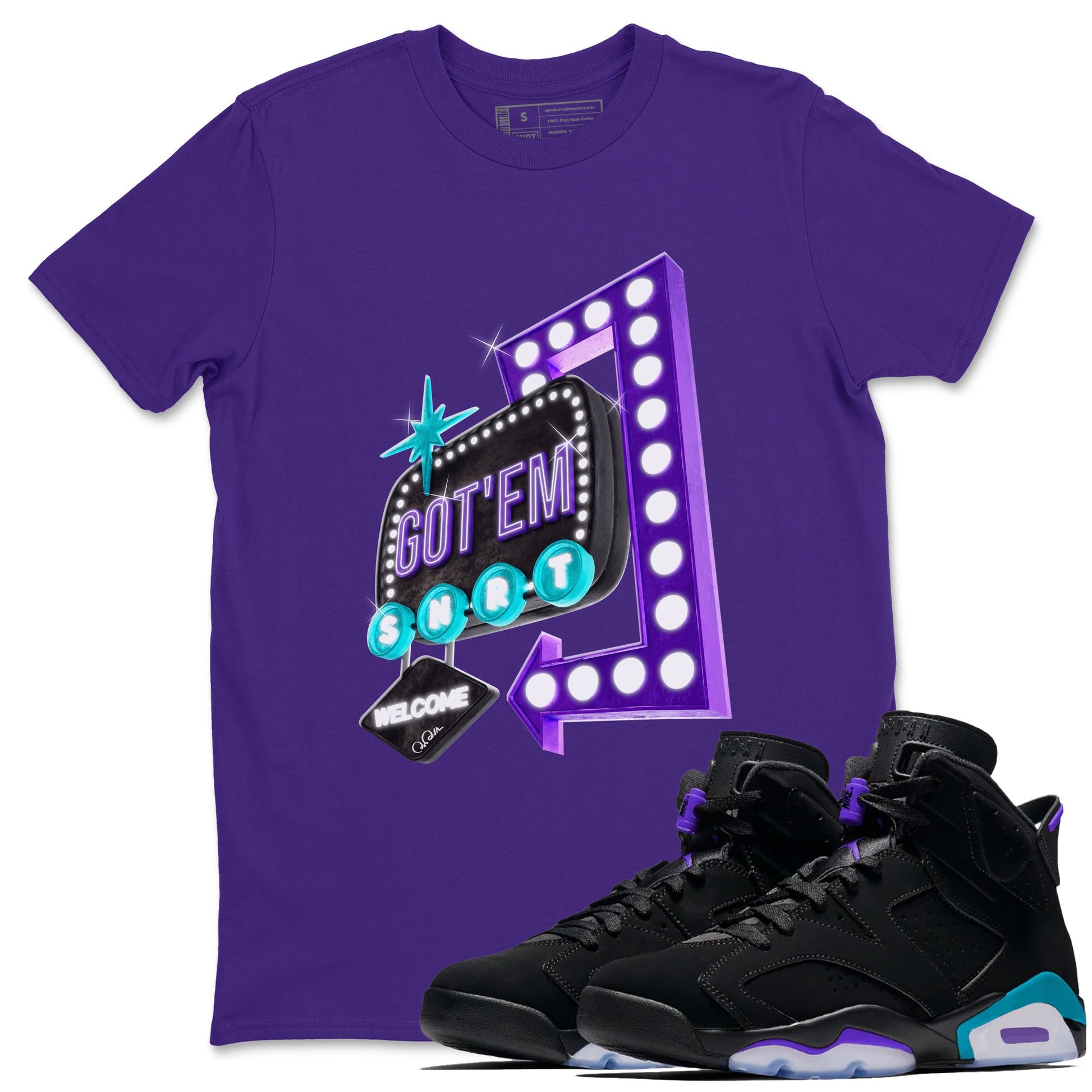 Air Jordan 6 Aqua shirt to match jordans Retro Neon Sign sneaker tees AJ6 Aqua SNRT Sneaker Release Tees Unisex Purple 1 T-Shirt