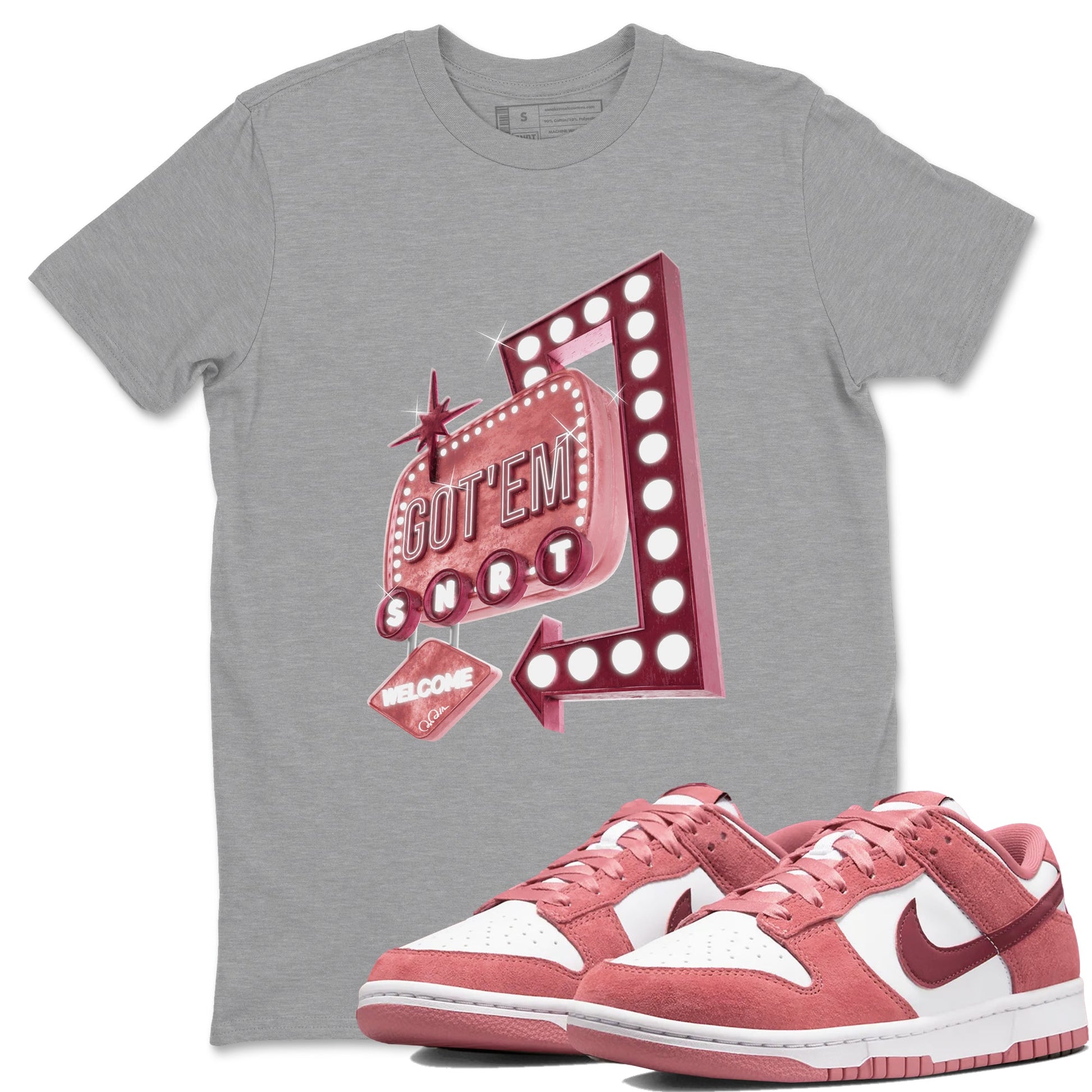 Dunk Valentines Day 2024 shirt to match jordans Retro Neon Sign sneaker tees Dunk Happy Valentines Day 2024 SNRT Sneaker Release Tees Unisex Heather Grey 1 T-Shirt